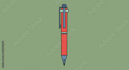 Red Ballpoint Pen with Silver Clip and Details.