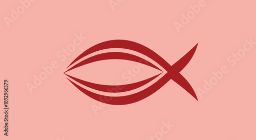 Red Ichthys Christian Symbol on Pink Background.