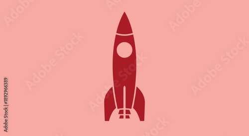 Red Rocket Ship Illustration on Pink Background.