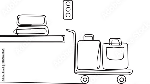 Luggage trolley with bags at airport security checkpoint