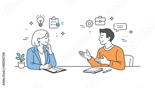 HR Interview Scene. HR interview conversation. Interviewer listening attentively while candidate explains experience. Open dialogue and mutual respect.