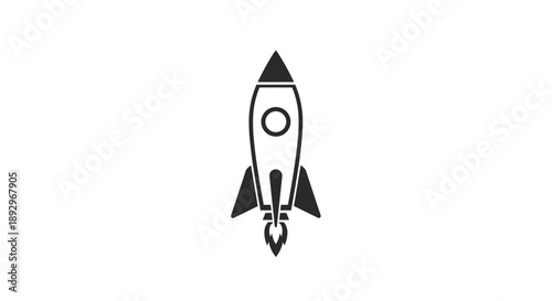 Simple Black Rocket Ship Icon Launching Upwards.