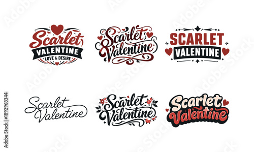 Scarlet Valentine Lettering Styles. Scarlet Valentine vibes. Set lettering. harmonious lettering variations of the same emblematic concept, each with different