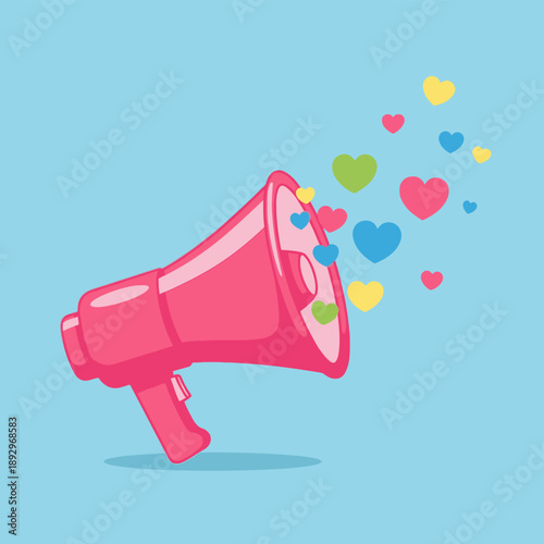 Pink Megaphone with Colorful Hearts.