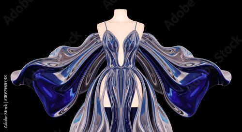 Intricately Designed Holographic Dress Projected on Mannequin, Haute Couture Virtual Fashion and NYFW Visualization
