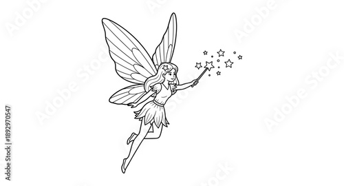 Whimsical fairy with butterfly wings casting magical stars from her wand