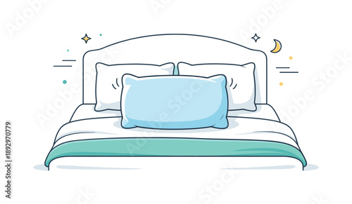 Luxury Sleep Pillow. Extra pillow for sleep. A bed with neatly arranged bedding and a prominently placed extra pillow, symbolizing comfort and