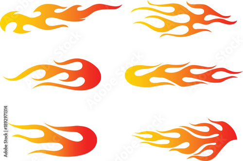 Collection of hot rod racing flames vector illustrations tribal fire decals for car graphics stickers and automotive branding