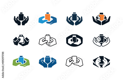 Hands-On Marketing Icons. Product demonstrations and hands-on marketing techniques. Icon set. Set Logo of product demonstrations and hands-on marketing