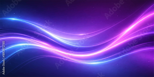 An abstract blue background featuring flowing waves and glowing purple lines creates a dynamic texture of light and motion with a fractal design pattern