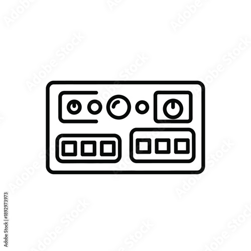 Electronic device panel with knobs and buttons on transparent background