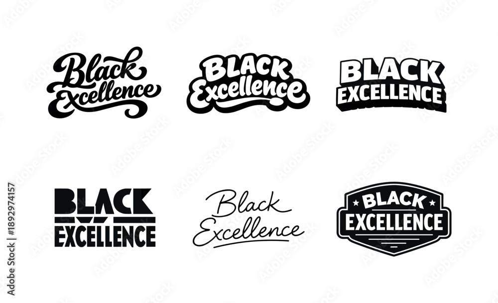 Obraz premium Harmonious Lettering Variations. Black Excellence. Set lettering. harmonious lettering variations of the same emblematic concept, each with different artistic