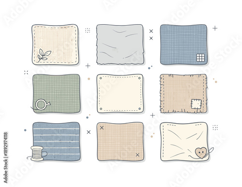 Linen Texture Grid. Linen fabric textures. A top-down view of various linen swatches laid out in a grid, showing grain, weave, and subtle imperfections in a