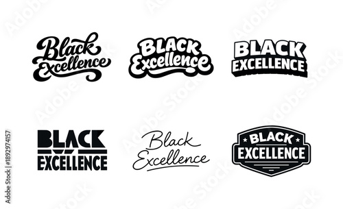 Harmonious Lettering Variations. Black Excellence. Set lettering. harmonious lettering variations of the same emblematic concept, each with different artistic
