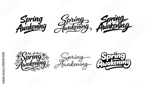 Spring Lettering Variations. Soft Spring Awakening Lettering. Set lettering. harmonious lettering variations of the same emblematic concept, each