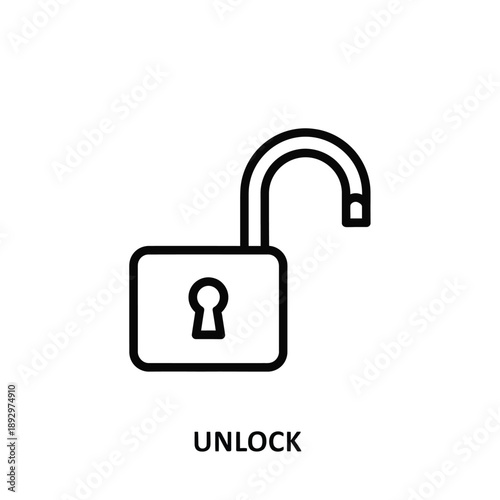 Unlock icon vector with text, padlock symbol for security and access
