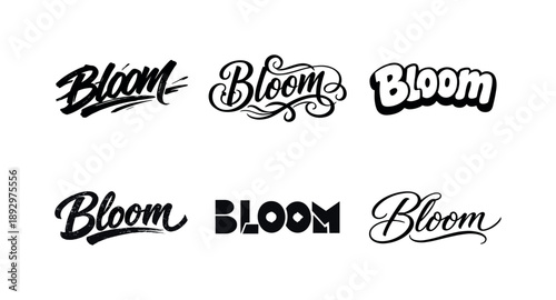 Artistic Lettering Grid. Bloom Brush Set. Set lettering. harmonious lettering variations of the same emblematic concept, each with different artistic