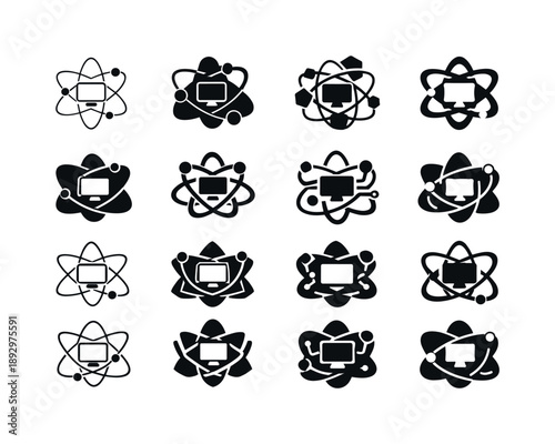 Tech-Inspired Science Logos. The role of technology in advancing scientific education. Icon set. Set Logo of The role of technology in advancing scientific