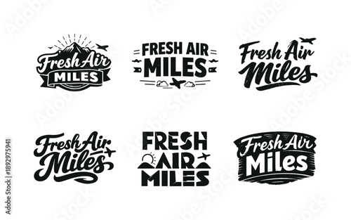 Creative Typography Grid. Fresh Air Miles. Set lettering. harmonious lettering variations of the same emblematic concept, each with different