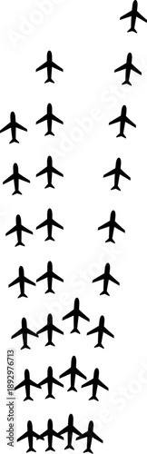 Airplane icons forming an elongated irregular beam structure.