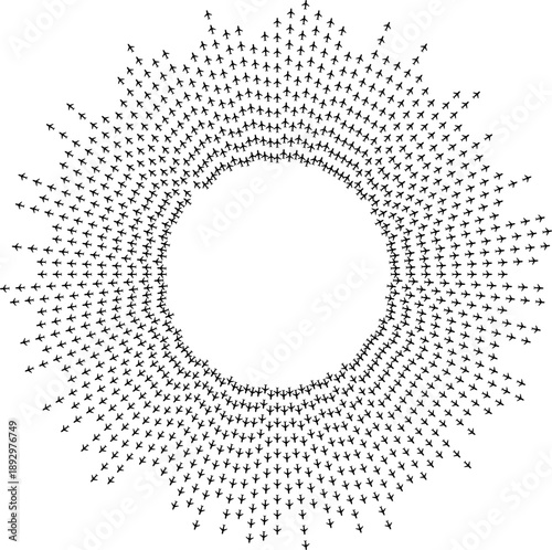 Airplane icons forming circular irregular rays tapering outward from a line origin.