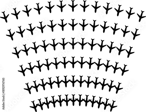 Airplane icons arranged in a consistent straight beam pattern.