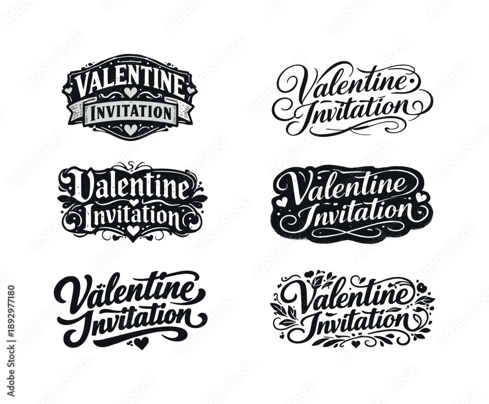 Fototapeta premium Vintage Valentine Typography. Vintage Valentine invitation typography. Set lettering. harmonious lettering variations of the same emblematic concept, each with