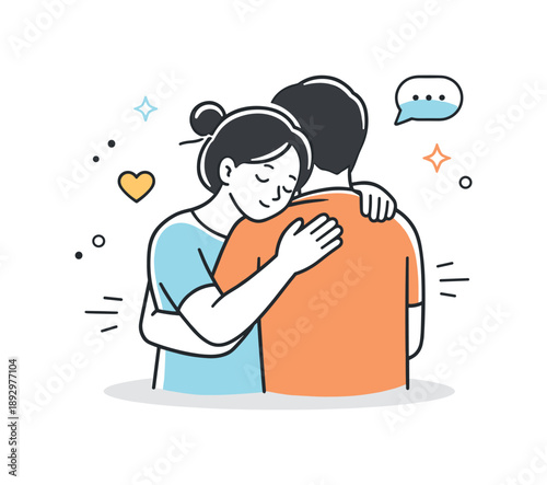 Empathetic Support Embrace. Couple hugging support. One person hugging the other during a thoughtful moment. Empathy, encouragement and shared emotional