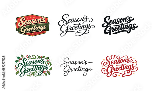 Diverse Typography Grid. Season?s Greetings. Set lettering. harmonious lettering variations of the same emblematic concept, each with different artistic