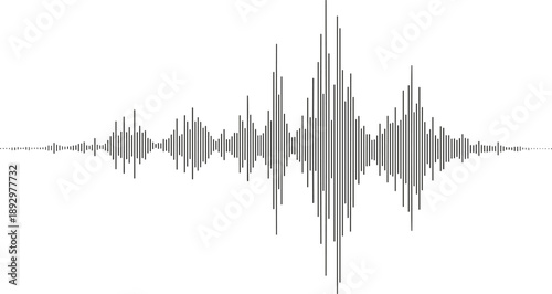 Vector illustration of audio waveform with symmetrical vertical lines, sound amplitude pattern, minimalist signal design, music editing concept