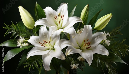 Elegant Bouquet Of Pristine White Lilies Lush Green Foliage Design Sympathy