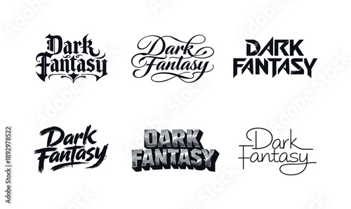 Dark Fantasy Lettering Grid. Dark Fantasy Lettering. Set lettering. harmonious lettering variations of the same emblematic concept, each with different