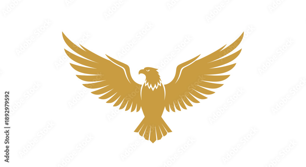 Obraz premium Majestic golden eagle symbol with wings spread wide, a powerful and elegant vector illustration representing freedom and strength