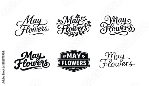 May Flowers Lettering Grid. May Flowers. Set lettering. harmonious lettering variations of the same emblematic concept, each with different artistic