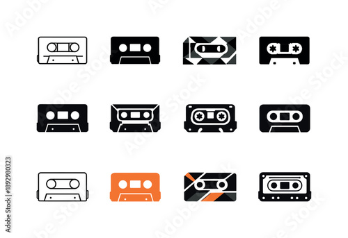 Indie Music Logos. Indie music. Icon set. Set Logo of indie music: vintage cassette tape. harmonious logo variations of the same emblematic concept, each with