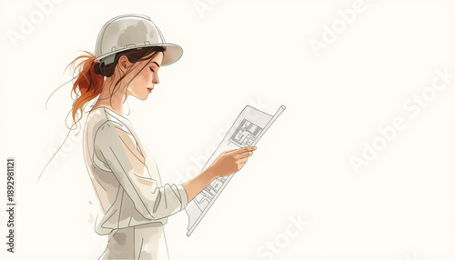 A woman in a white shirt and cap reading a newspaper with a thoughtful expression on her face womens day