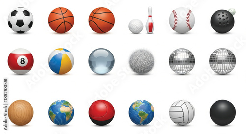 Collection of different ball and sphere icons 