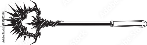 Black and White Sketched of a Spiked Club with a Hand Grip
