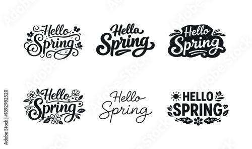 Spring Typography Variations. Hello spring typography. Set lettering. harmonious lettering variations of the same emblematic concept, each with different