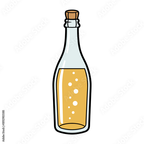 Bottle of sparkling cider with bubbles isolated on white background concept of festive non alcoholic drink
