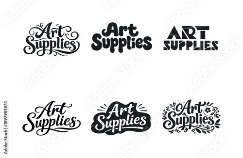 Creative Lettering Grid. Creative studio art supplies lettering. Set lettering. harmonious lettering variations of the same emblematic concept, each with