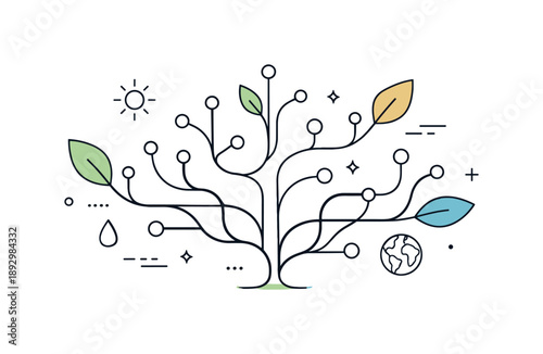 Organic Growth Lines. Natural growth concept. Abstract organic lines branching and connecting, forming a living structure. Clean and modern scene symbolizing