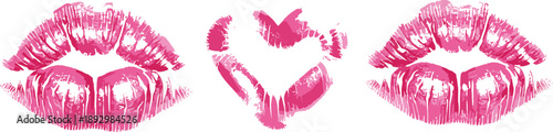 Pink lipstick kiss marks and heart shaped lips lip prints makeup