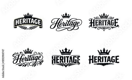 Heritage Crest Badges. Heritage crest badge lettering. Set lettering. harmonious lettering variations of the same emblematic concept, each with different