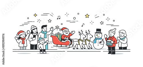 Festive Parade Scene. People at holiday parade. Group of people standing along a street watching a festive parade pass by. Cheerful atmosphere and shared