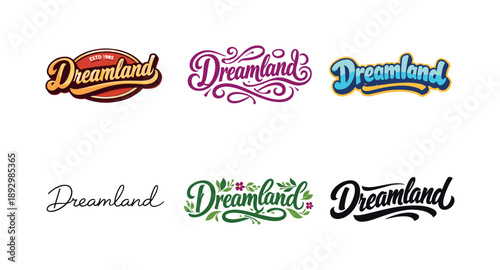 Harmonious Lettering Variations. Decorative Word Marks. Set lettering. harmonious lettering variations of the same emblematic concept, each with different