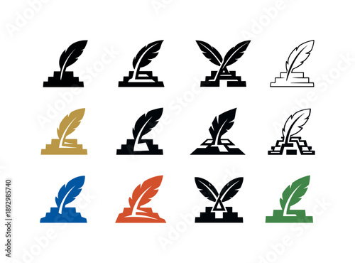 Tradition Logo Transformations. Rewriting traditions. Icon set. Set Logo of Rewriting traditions: heritage symbol transformed into new design. harmonious logo