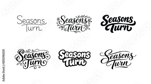 Seasonal Lettering Variations. Seasons Turn. Set lettering. harmonious lettering variations of the same emblematic concept, each with different artistic