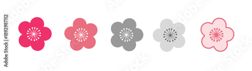 梅の花アイコンセット シンプルフラットデザイン カラーバリエーション 和風モチーフ ベクター素材