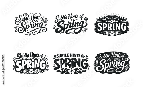Spring Lettering Variations. Subtle Hints of Spring Lettering. Set lettering. harmonious lettering variations of the same emblematic concept, each with